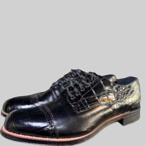 Stacy Adams Men's 9D Leather Cap Toe Oxford Shoes Black Croc Print Goodyear Welt
